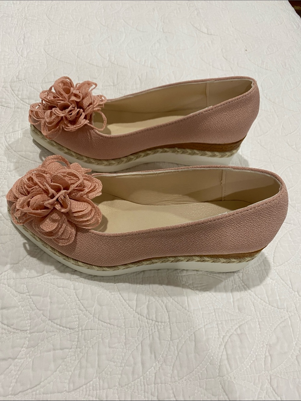 Women's Pink Floral Detail Platform Flats